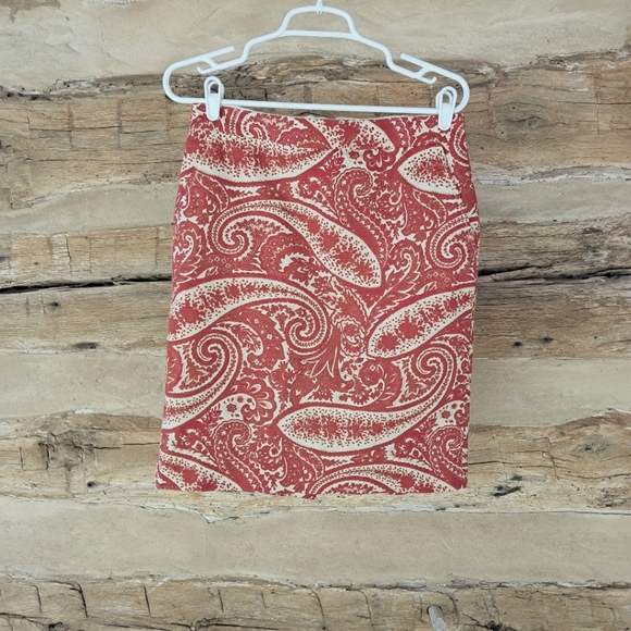 J. Crew Dresses & Skirts - J. Crew Red & Cream Paisley Print Cotton/Spandex Midi Skirt Size 6